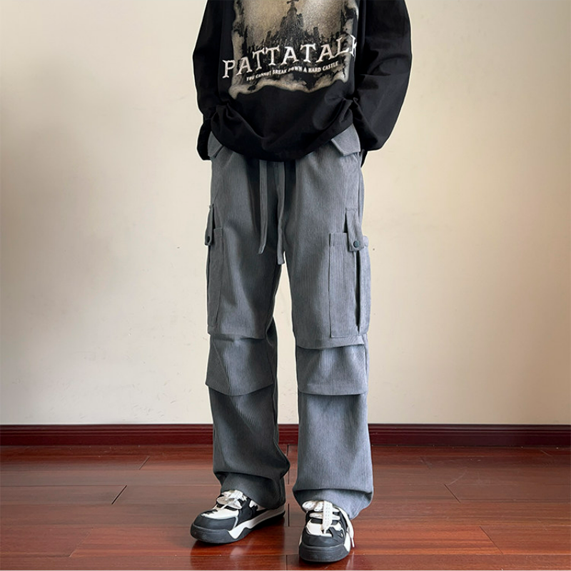 寬鬆直筒潮流大碼闊腿休燈芯絨工裝褲
