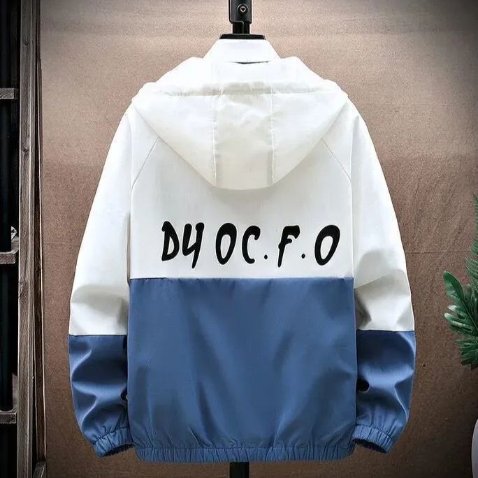 【單件/套裝】連帽帥氣潮牌夾克+百搭長袖T恤+撞色拼接工裝褲三件套套裝-vivivale