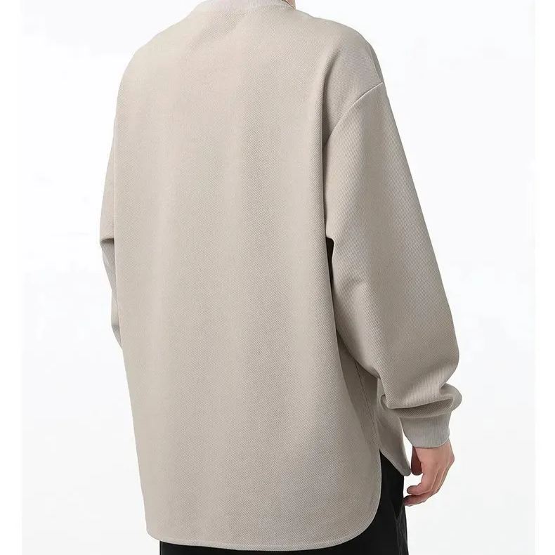 休閑圓領寬鬆純色上衣長袖