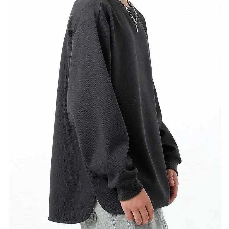 休閑圓領寬鬆純色上衣長袖