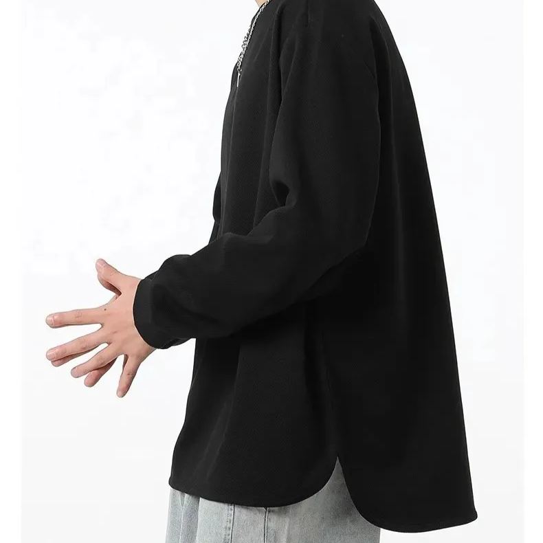 休閑圓領寬鬆純色上衣長袖