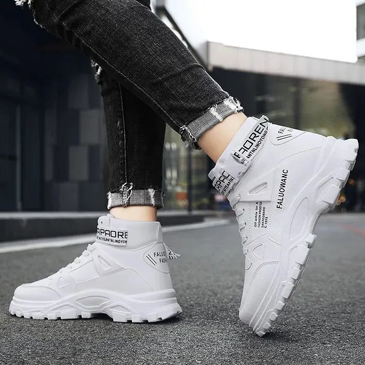 潮流百搭圓頭高幫馬丁靴印花拼接鞋靴-vivivale