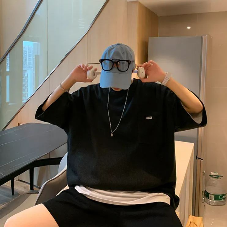 【整套】潮流帥氣華夫格運動風短袖+短褲兩件套裝-vivivale