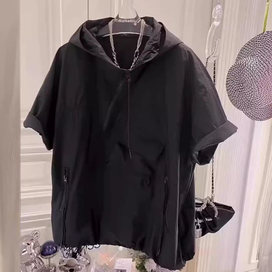 防曬衫港風休閒不規則百搭連帽短袖T恤-vivivale