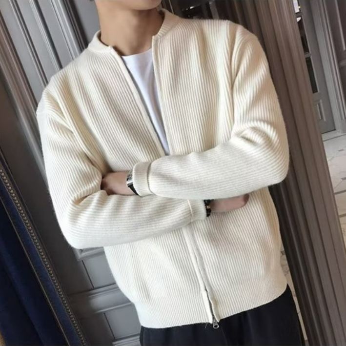 時尚素色毛衣外套休閒修身長袖針織開衫-vivivale