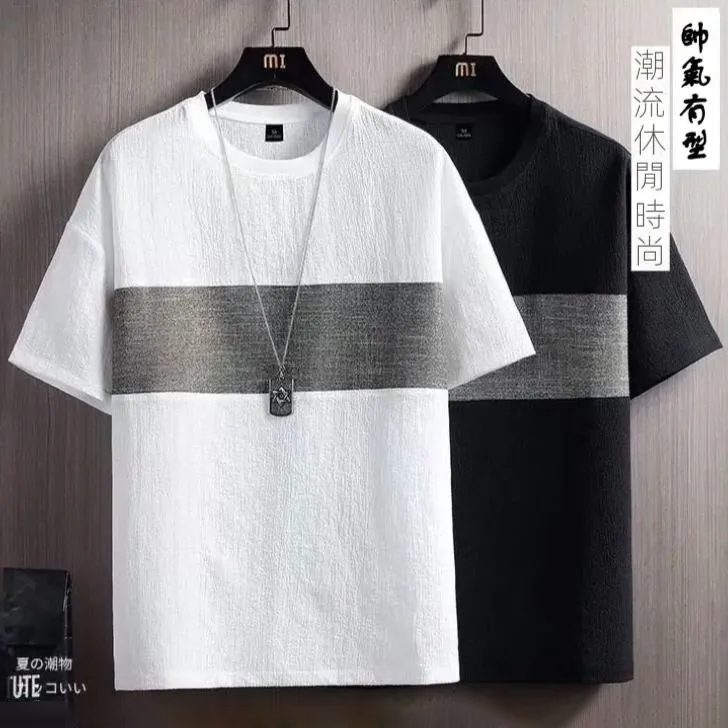 韓版寬鬆時尚潮流拼色個性休閒短袖T恤-vivivale