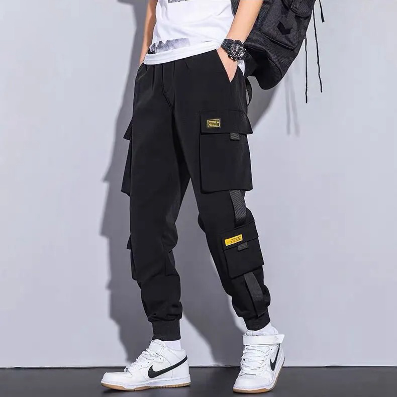 【套裝】潮流帥氣假兩件拼接短袖T恤+工裝束脚多口袋褲裝兩件套套裝-vivivale