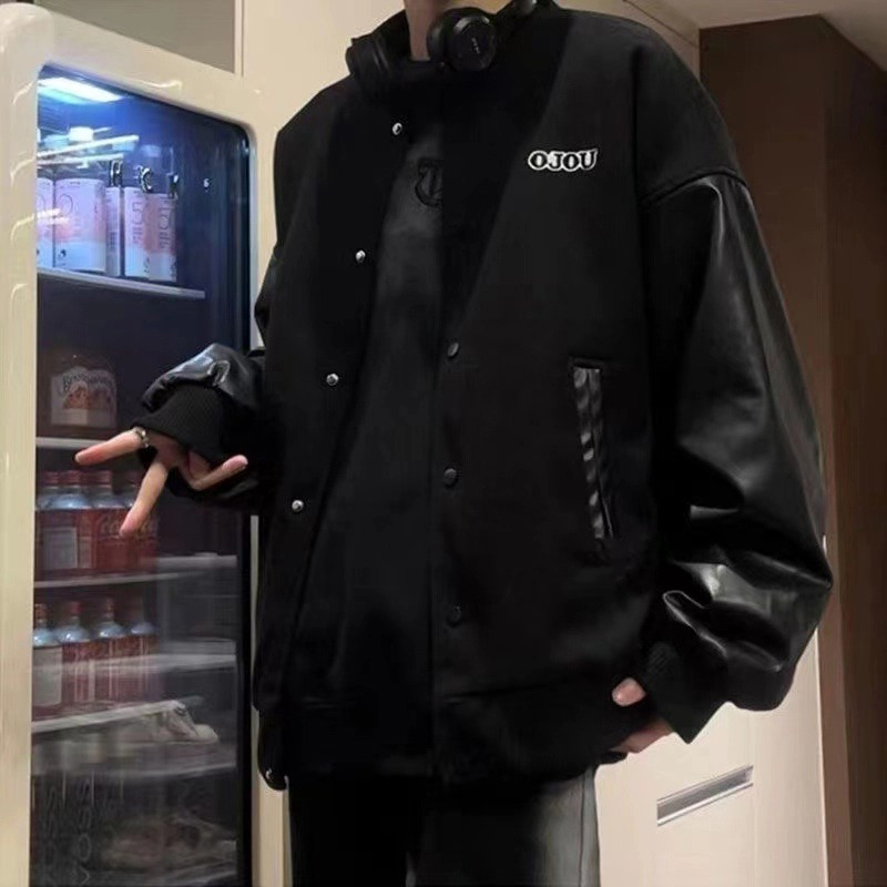 美式復古休閒拼接棒球服百搭情侶夾克外套