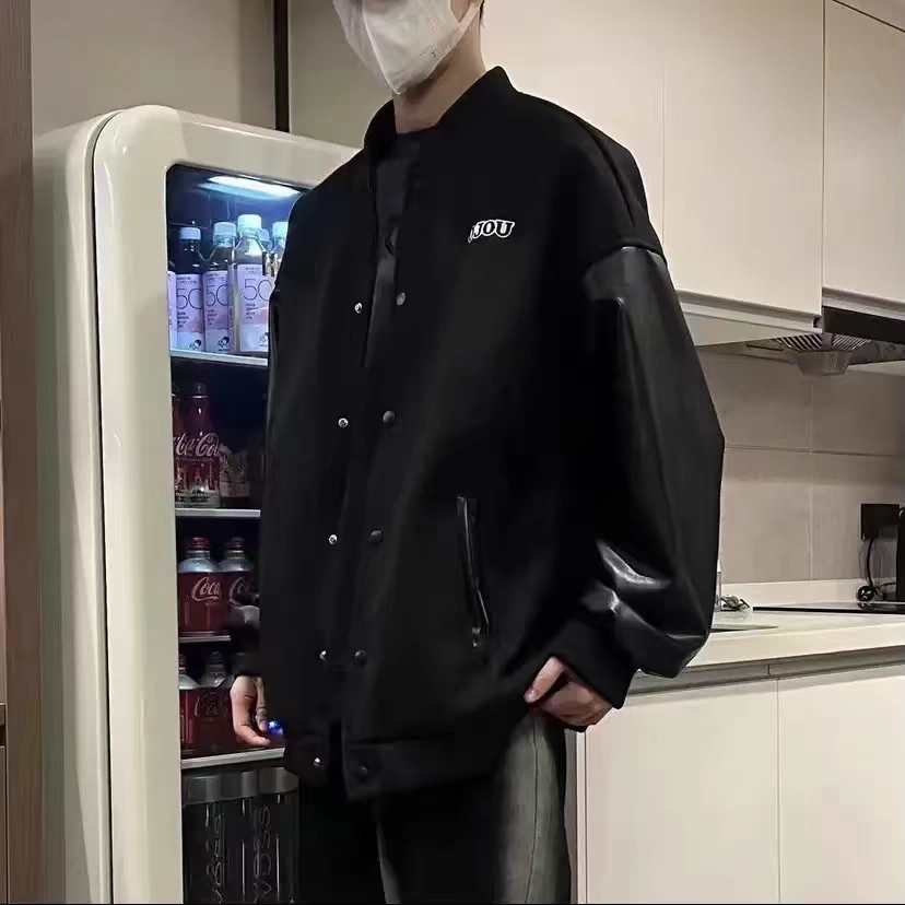 美式復古休閒拼接棒球服百搭情侶夾克外套