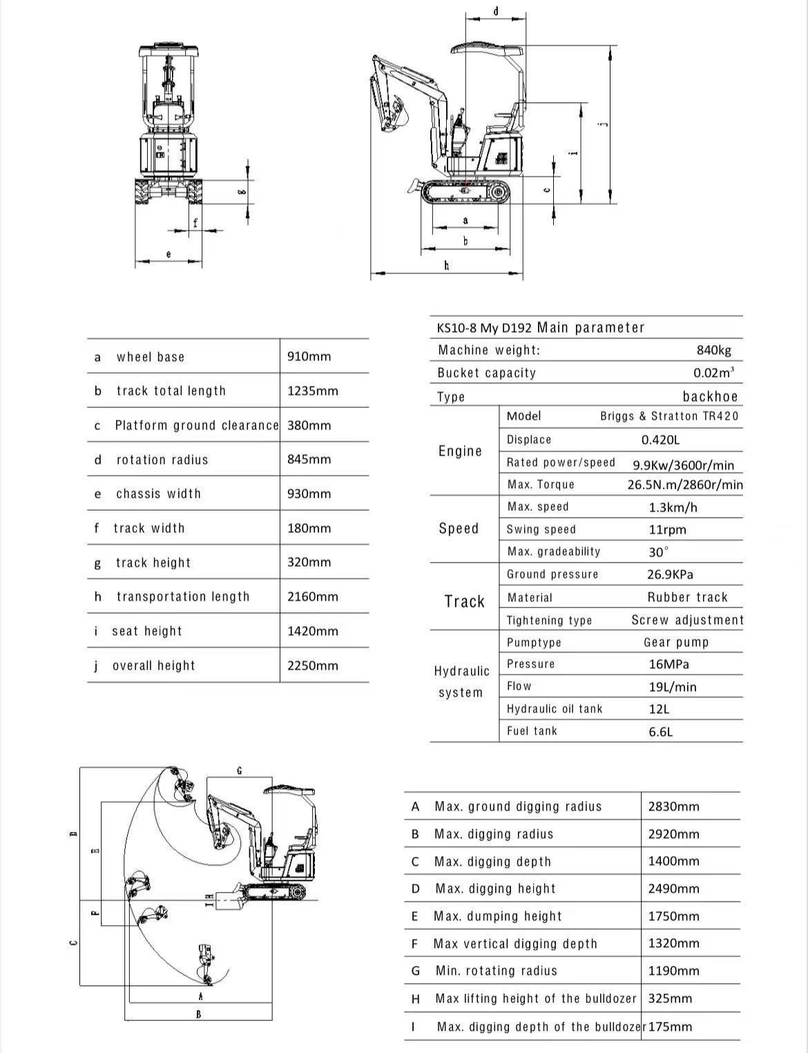 Miniature crawler multi-functional excavator, with a self-weight of 1T / XN10-8