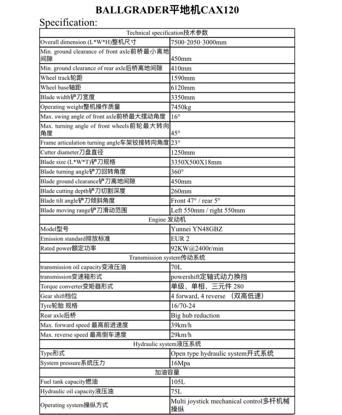 BALLGRADER Road Grader CAX120
