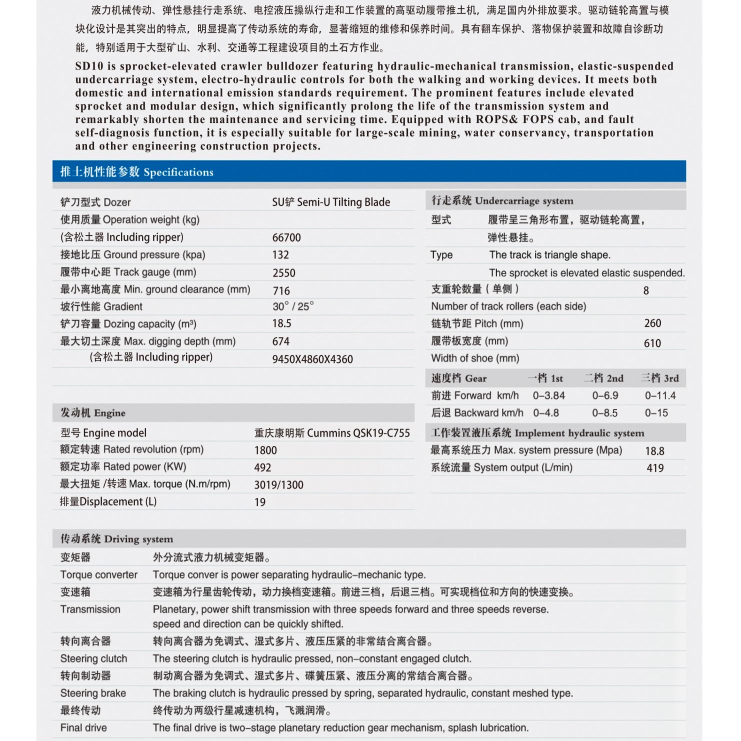 SD10 High-speed Fully Hydraulic Drive Bulldozer