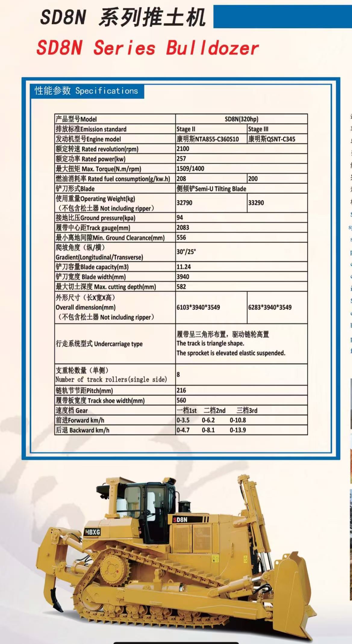 SD8N type high-speed fully hydraulic-driven bulldozer