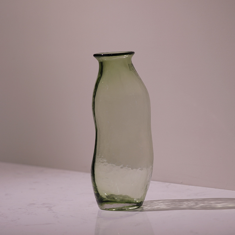 Green Transparent Irregular Hammered Glass Flower Vase 