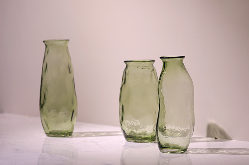 Green Transparent Irregular Hammered Glass Flower Vase 