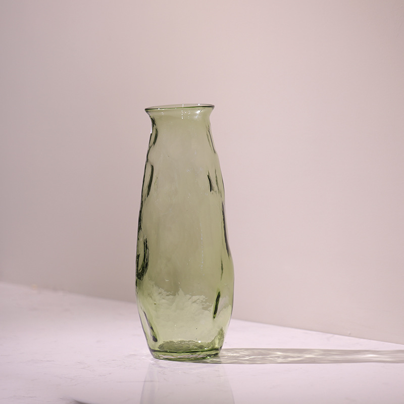 Green Transparent Irregular Hammered Glass Flower Vase 