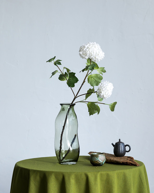 Green Transparent Irregular Hammered Glass Flower Vase 