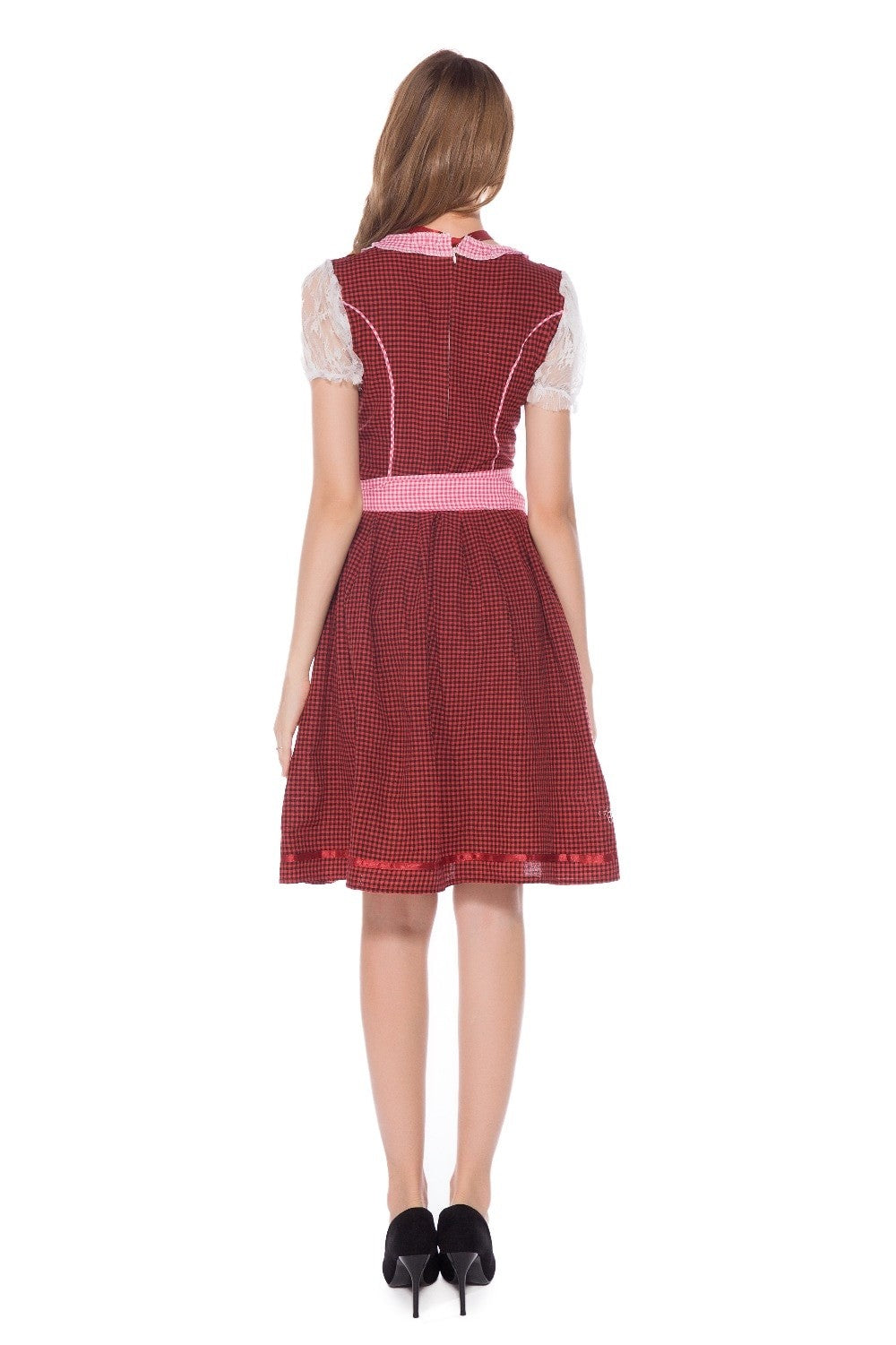 Womens Oktoberfest Beer Maid Traditional Red Checked Dress Costume - Costume Works AU