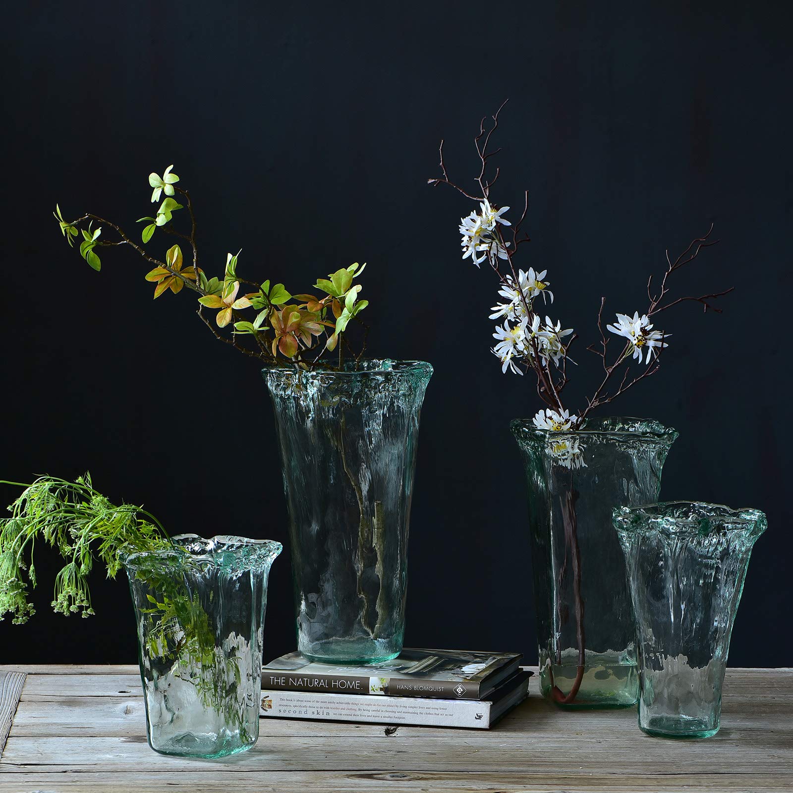 Transparent Green Handblown Glass Flower Vase Centrepiece