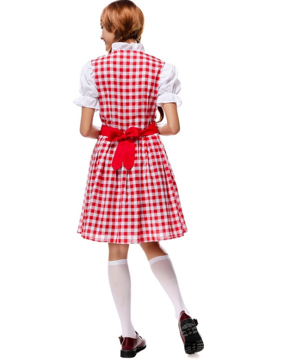 Womens Oktoberfest Bavarian Beer Maid Vintage Red Checked Dress Costume - Costume Works AU