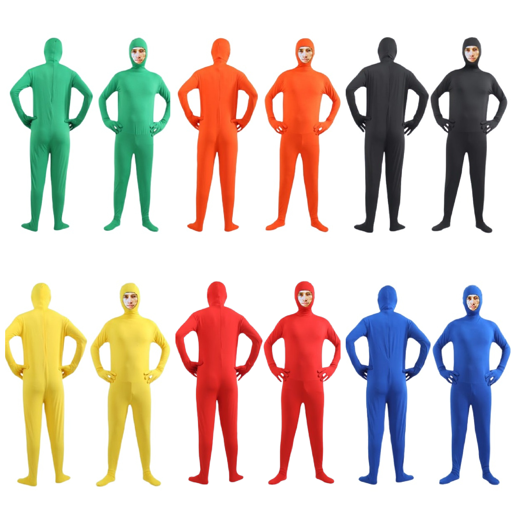 Kids Adults Open Face Invisible Man Costume Morph Suit Spandex Bodysuit