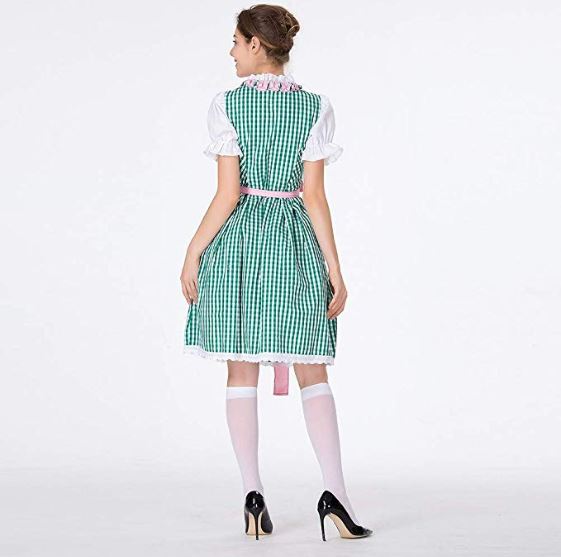 Womens Oktoberfest Bavarian Beer Maid Vintage Green Checked Dress Costume - Costume Works AU