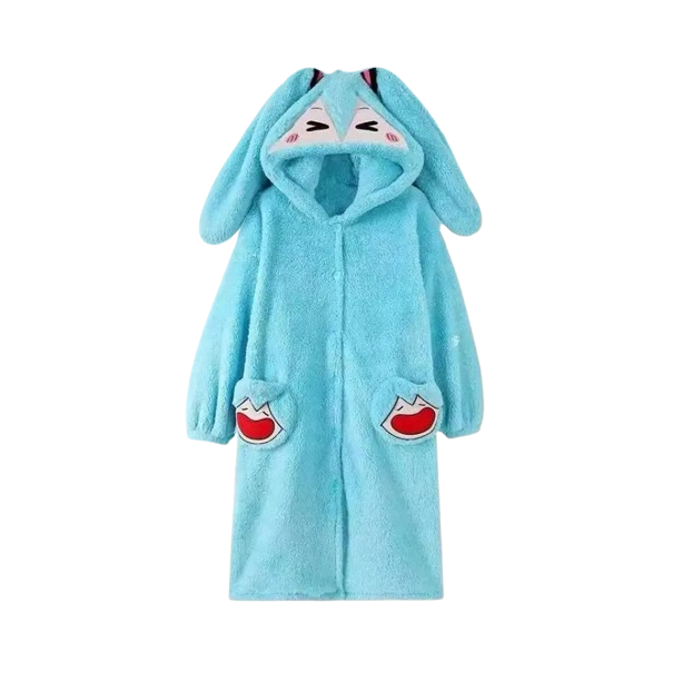 Vocaloid Hatsune Miku Fleece Robe Hooded Blanket Winter Pajamas Bathrobe