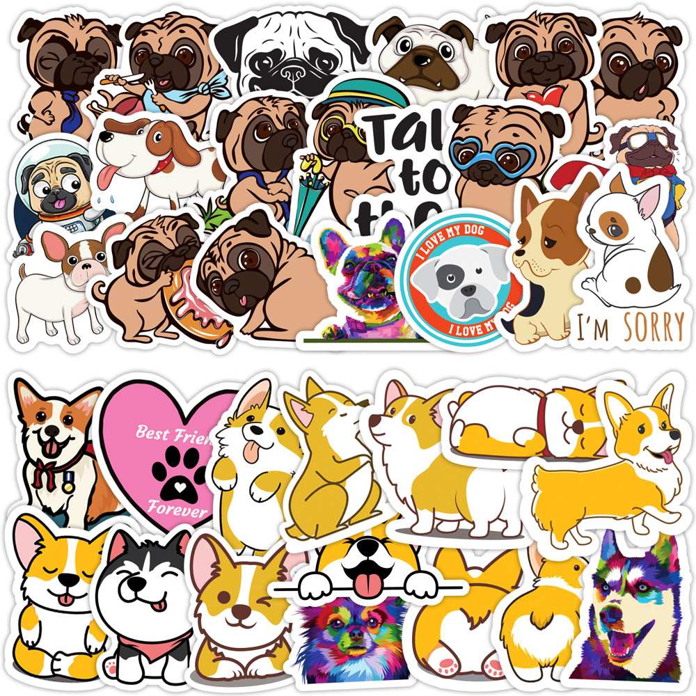 50PC Corgi Pug Dog Vinyl Stickers