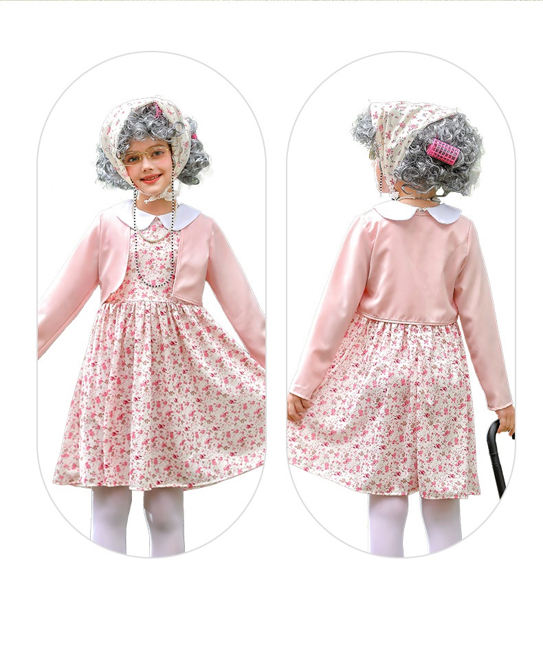 Girls Pink Old Lady Granny Costume
