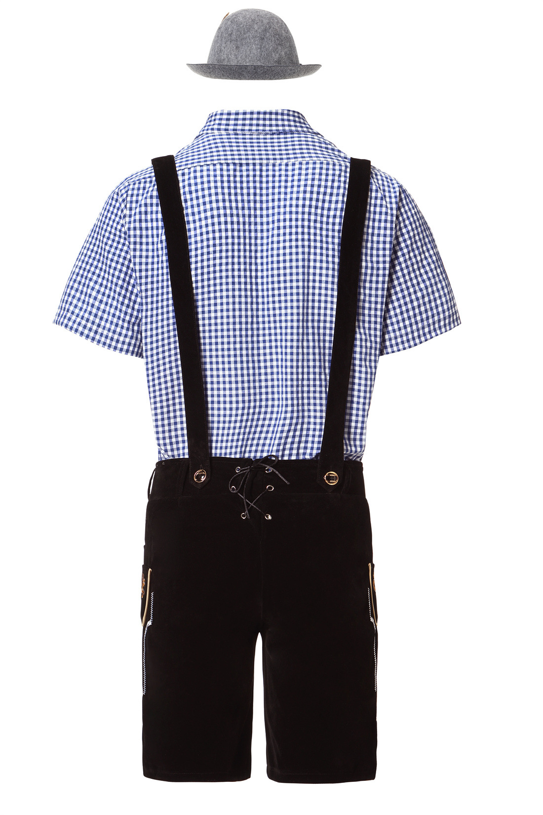 Mens Oktoberfest Blue Black Lederhosen Faux Leather Bavarian Costume