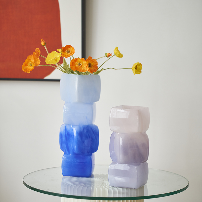 Modern Geometric Stacked Cube Design Glass Vase