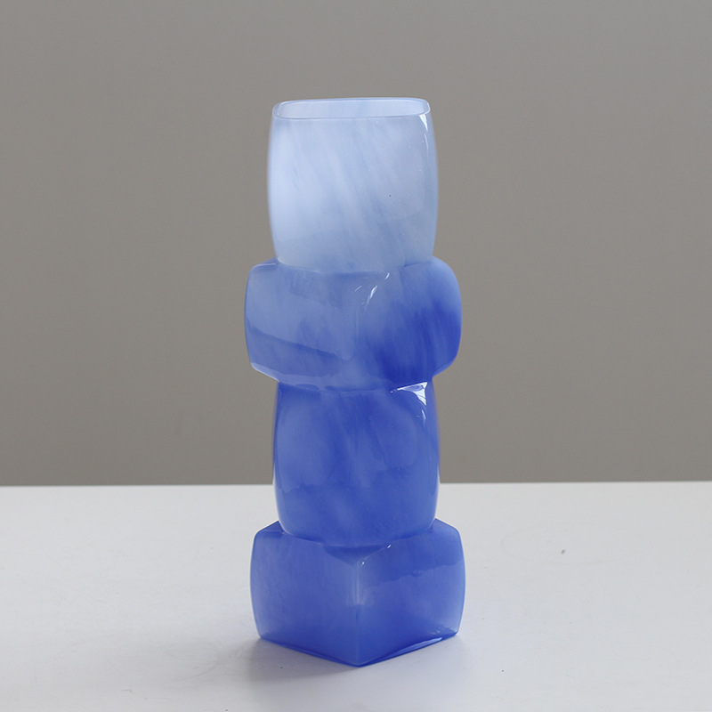 Modern Geometric Stacked Cube Design Glass Vase