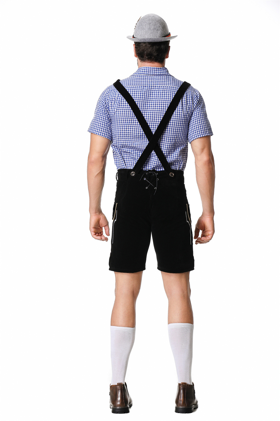 Mens Oktoberfest Blue Black Lederhosen Faux Leather Bavarian Costume