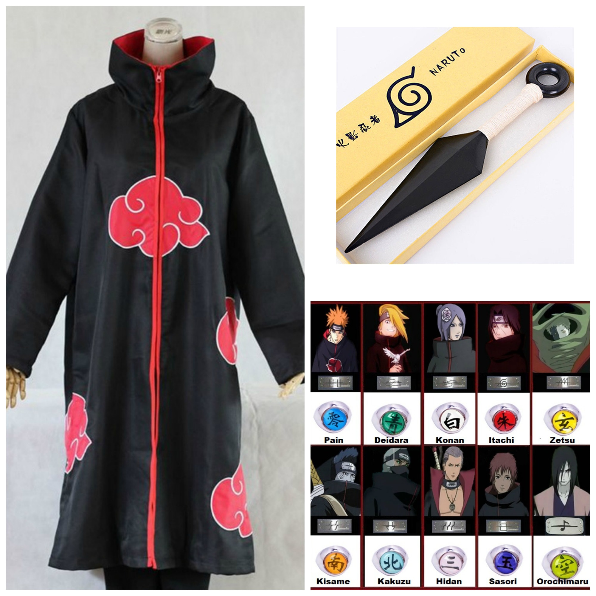 4PC Naruto Akatsuki Robe Cloak Anime Costume Cosplay
