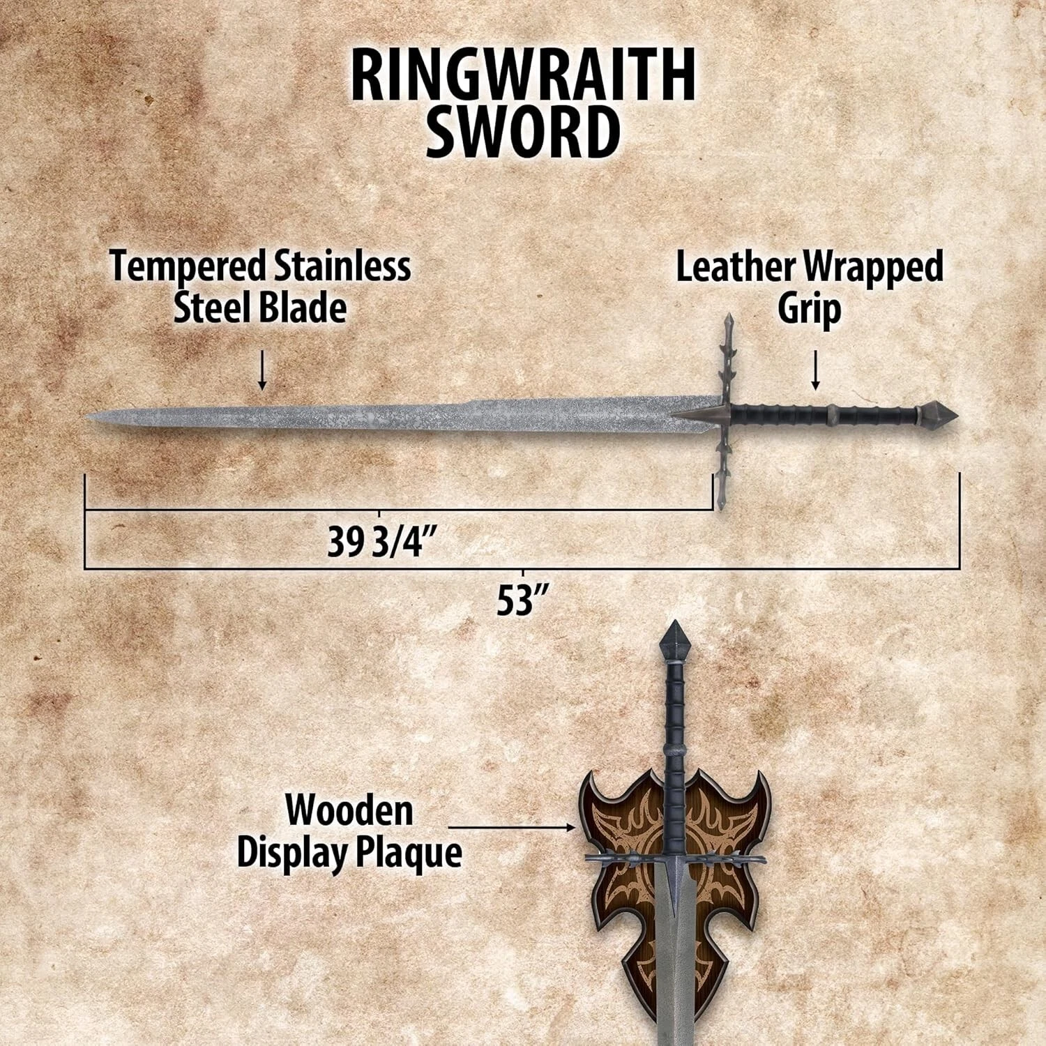 Lord of the Rings Nazgul Ringwraith Sword with Plaque Collectible Gift