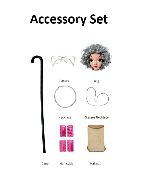 Girls Beige Old Lady Granny Costume