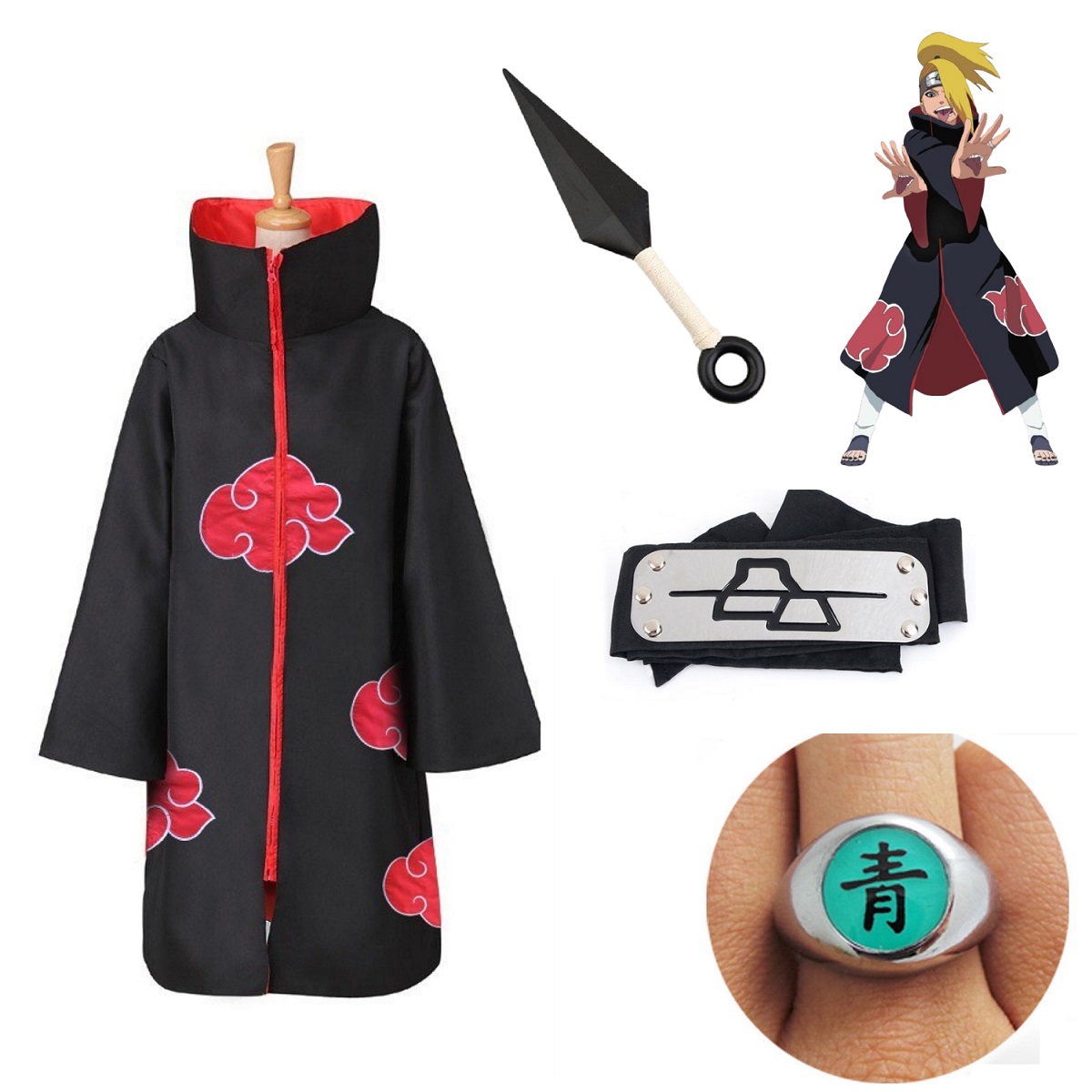 4PC Naruto Akatsuki Robe Cloak Anime Costume Cosplay