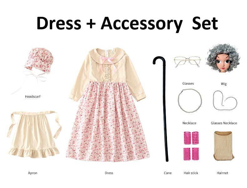 Girls Beige Old Lady Granny Costume