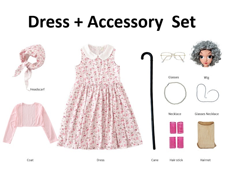 Girls Pink Old Lady Granny Costume