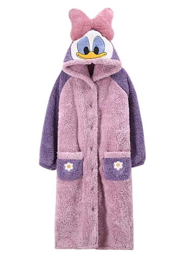 Daisy Duck Fleece Robe Hooded Blanket Winter Pajamas Bathrobe