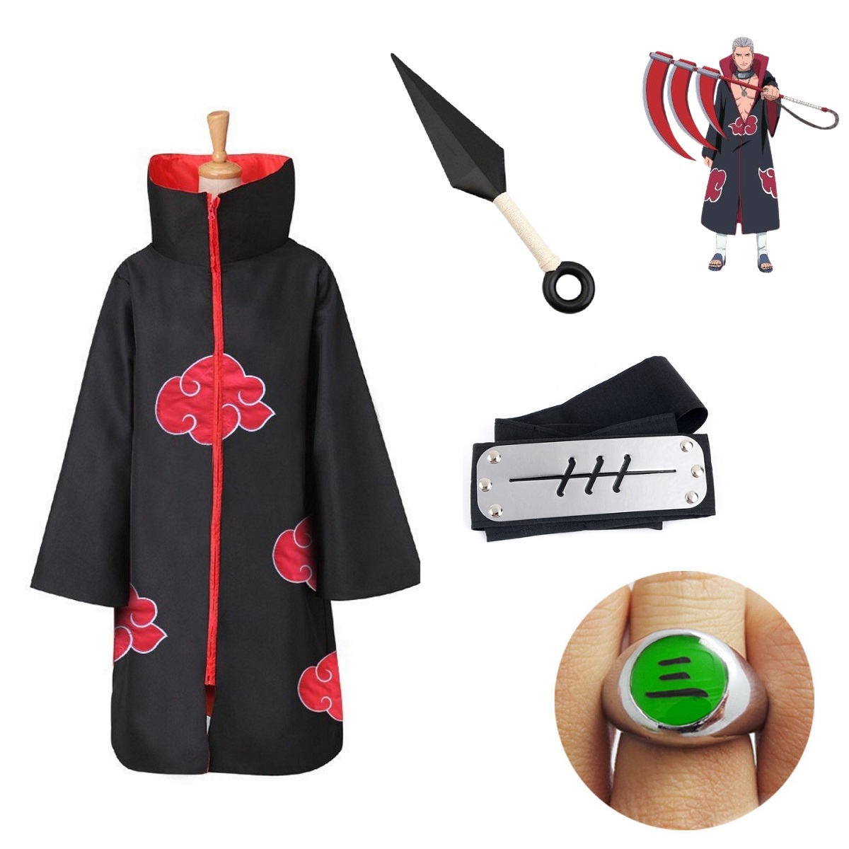 4PC Naruto Akatsuki Robe Cloak Anime Costume Cosplay