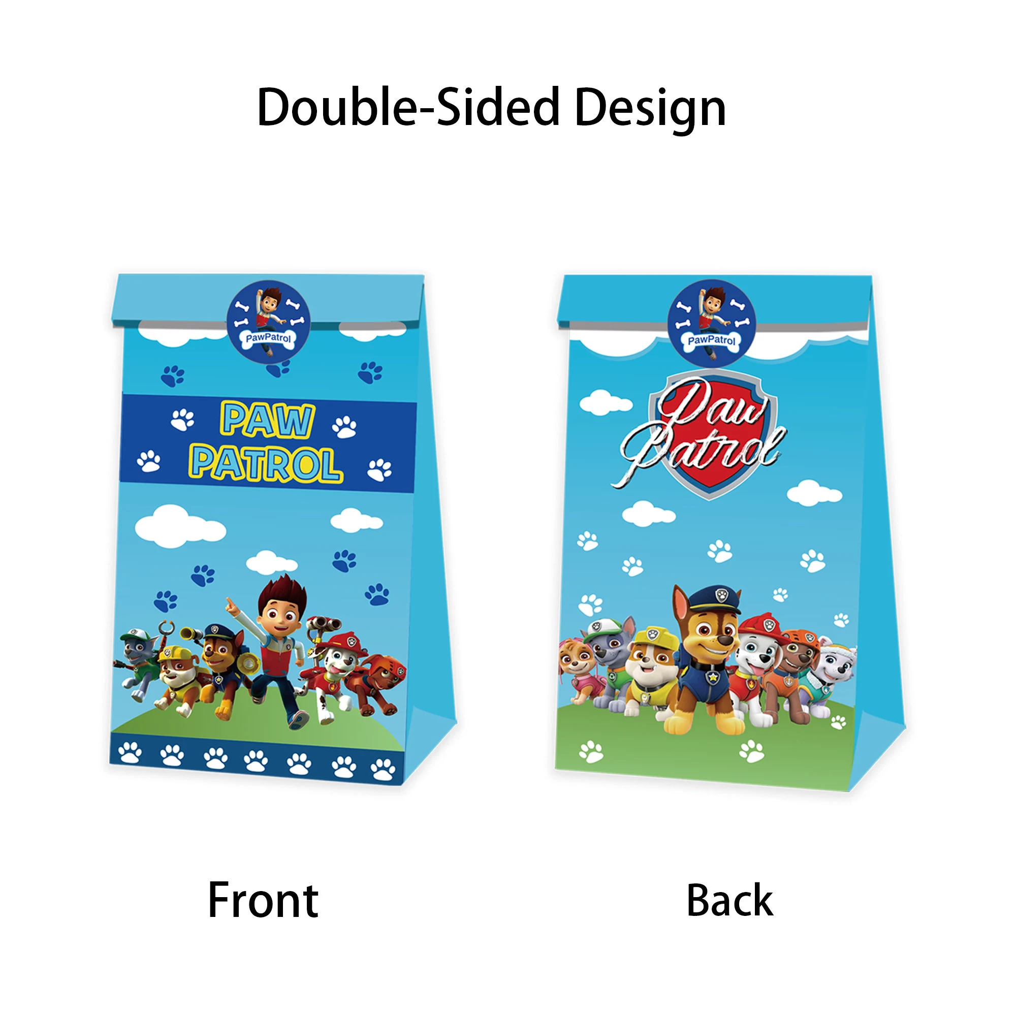Paw Patrol Paper Loot Bags 12 Pack and Stickers