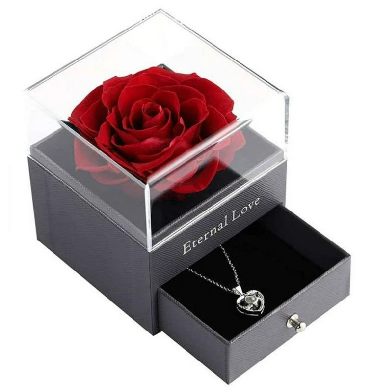 Preserved Eternal Real Rose Jewellery Box Engagement Ring Box - Red