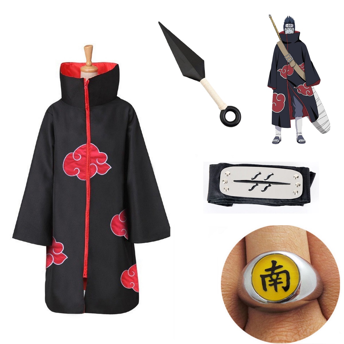 4PC Naruto Akatsuki Robe Cloak Anime Costume Cosplay