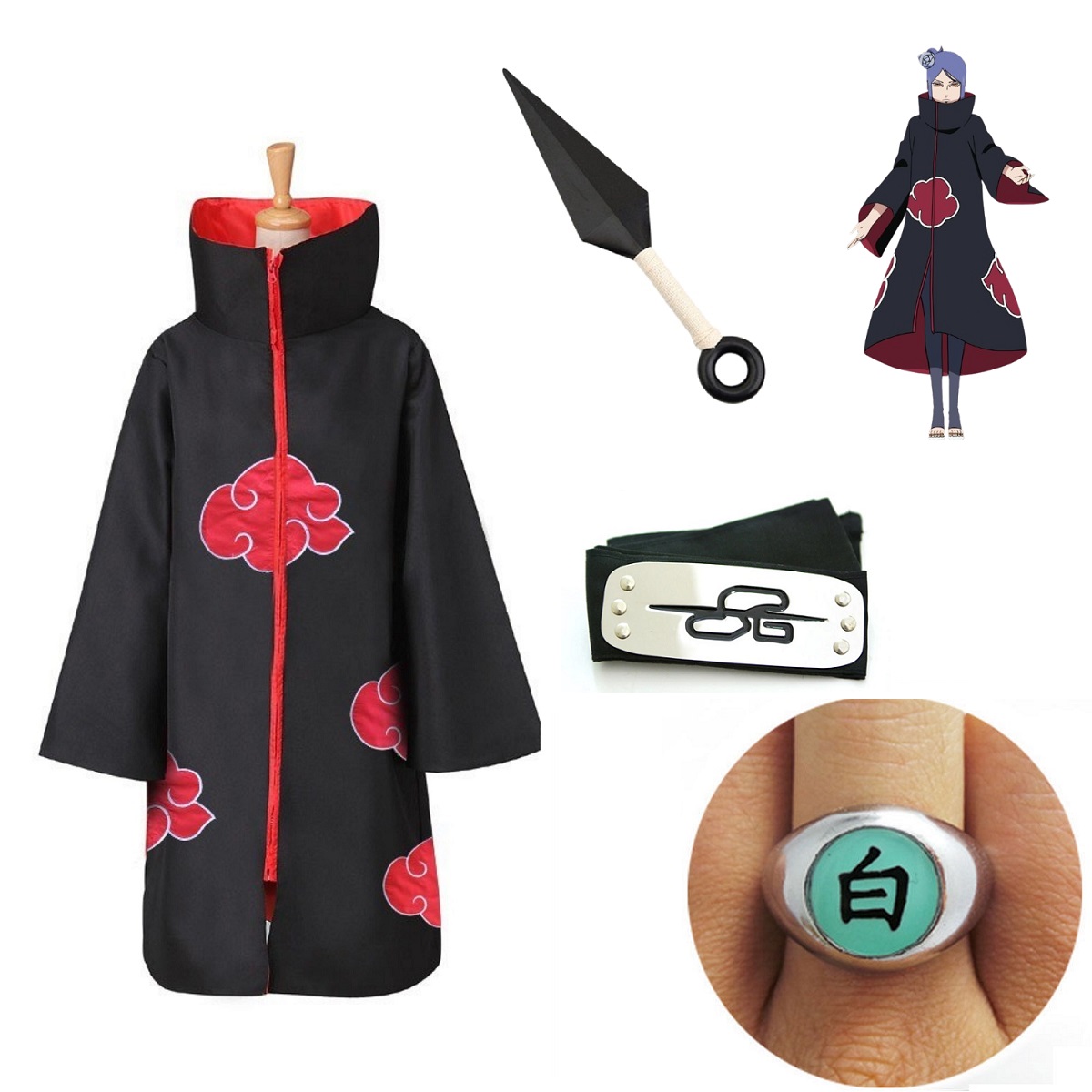 4PC Naruto Akatsuki Robe Cloak Anime Costume Cosplay