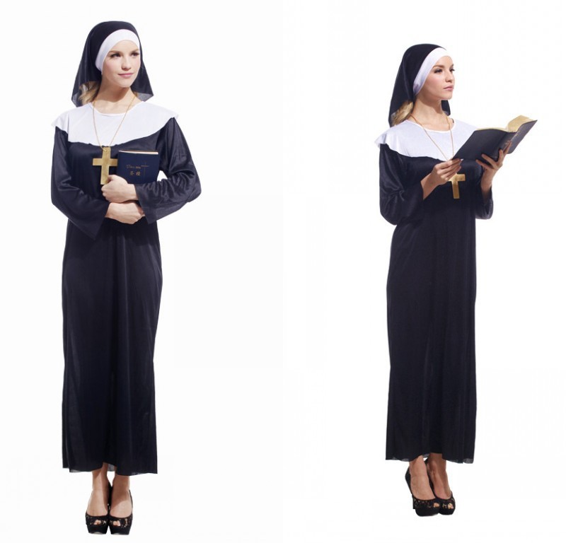 Adult The Nun Costume with Cross and Mask Halloween-Costume Works AU
