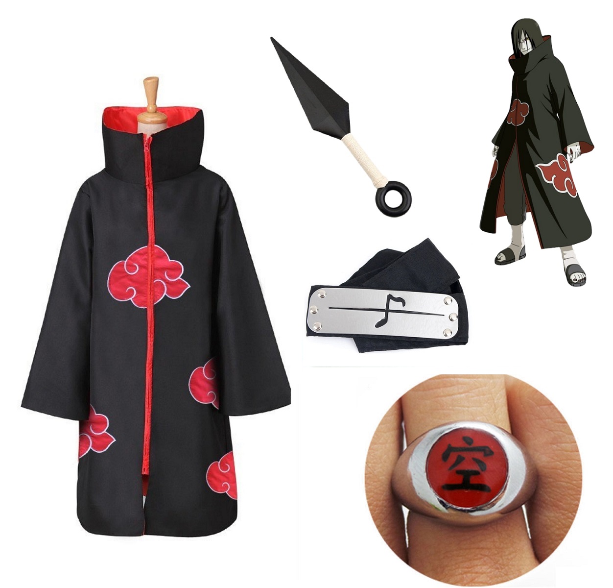 4PC Naruto Akatsuki Robe Cloak Anime Costume Cosplay