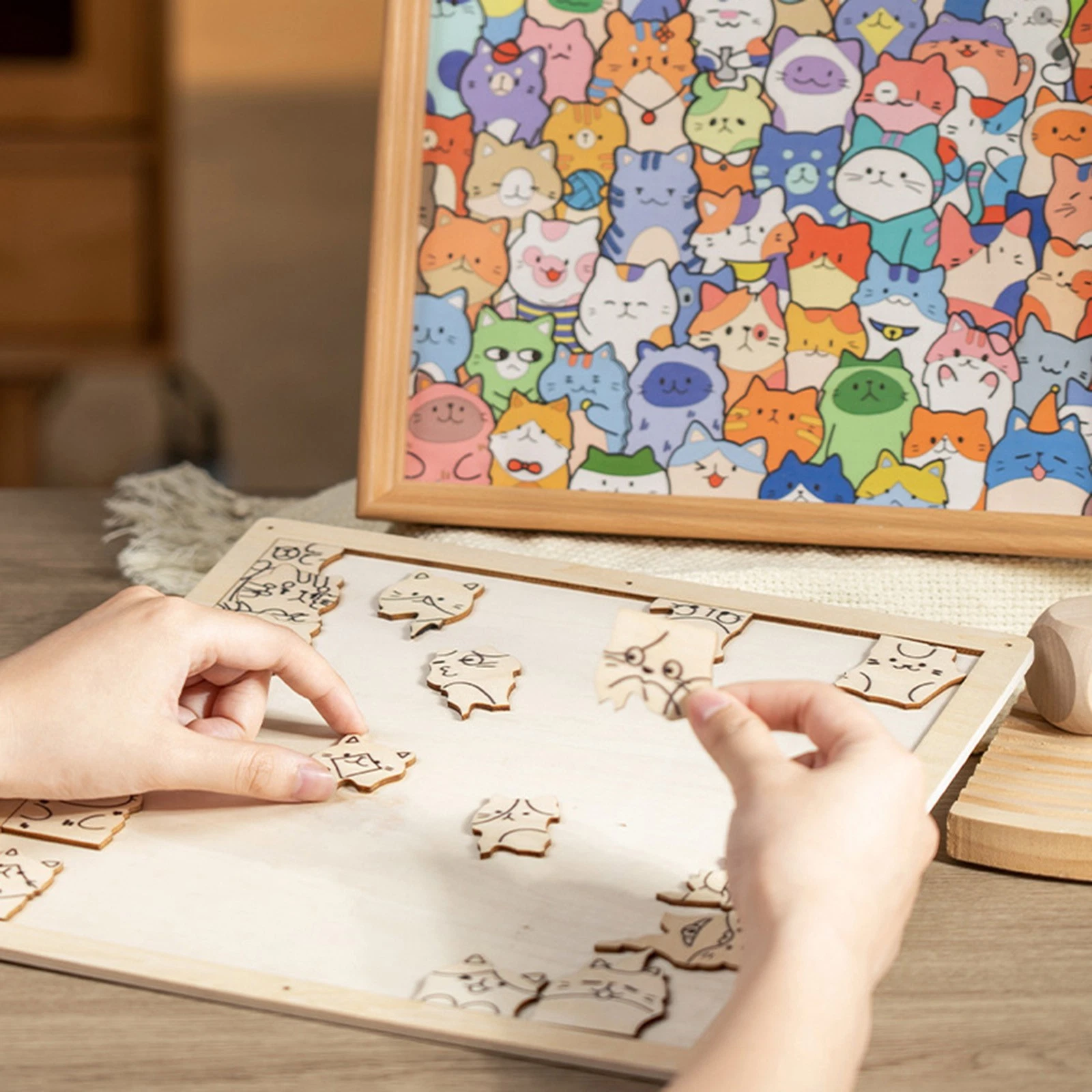 DIY Wooden Coloring Cat Puzzle with Frame & Markers Xmas Gift
