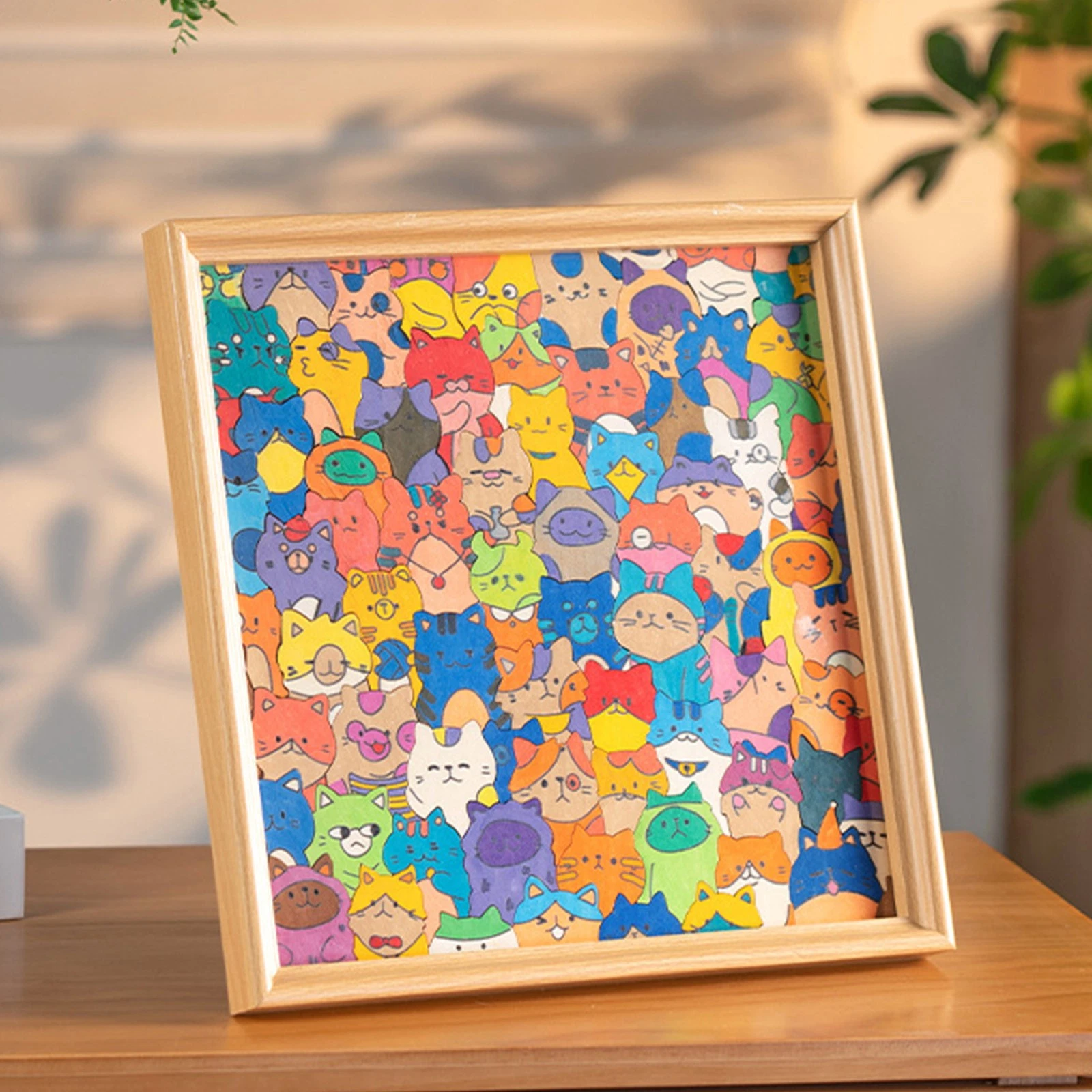DIY Wooden Coloring Cat Puzzle with Frame & Markers Xmas Gift
