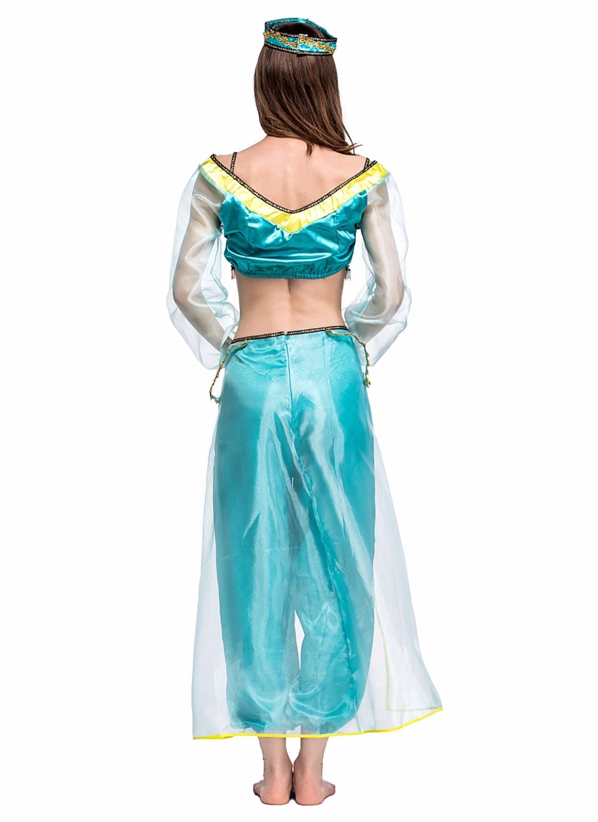 Womens Aladdin Princess Jasmine Costume Green Dress Book Week Cosplay Fancy Dress